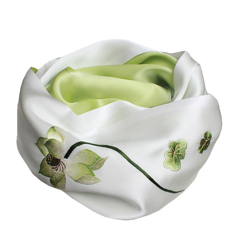 高档送礼品桑蚕丝围巾苏绣手工刺绣真丝丝巾中国风牡丹酒红披肩女