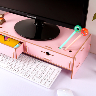 木质办公桌收纳盒抽屉式电脑液晶屏显示器增高架女加高木底座支架