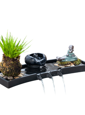 现代简约家居客厅招财流水摆件循环水鱼缸石槽微景观造景装饰配件