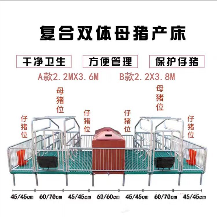 加厚母猪产床热镀锌复合板双体产床保育床养猪设备定位栏漏粪板