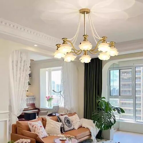 法式复古奶油风网红玻璃吊灯