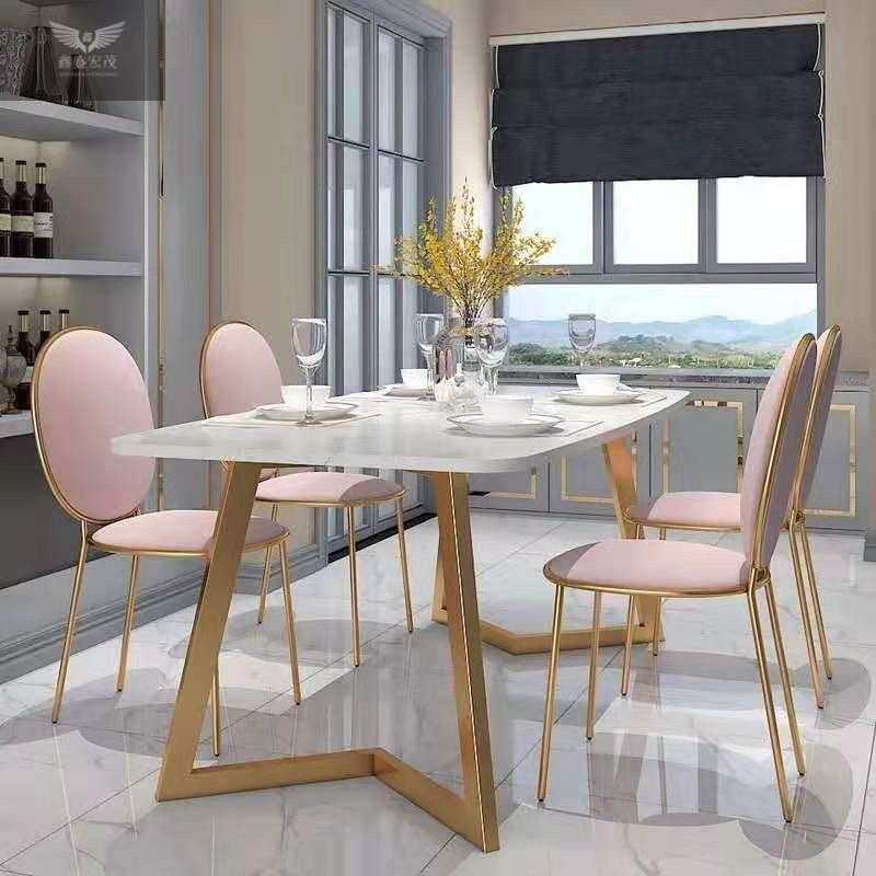 现代简约餐厅北欧大理石餐桌长方形吃饭桌子家用小户型餐桌椅组合