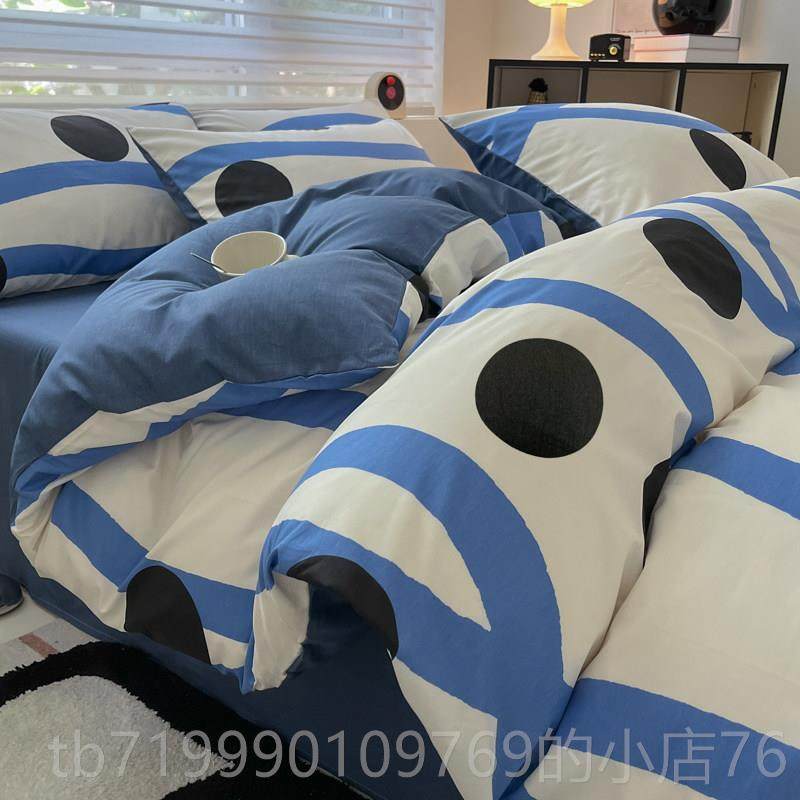 高档卡通字母简约纯床棉件四套全棉床上用品床单被套三件套笠学生