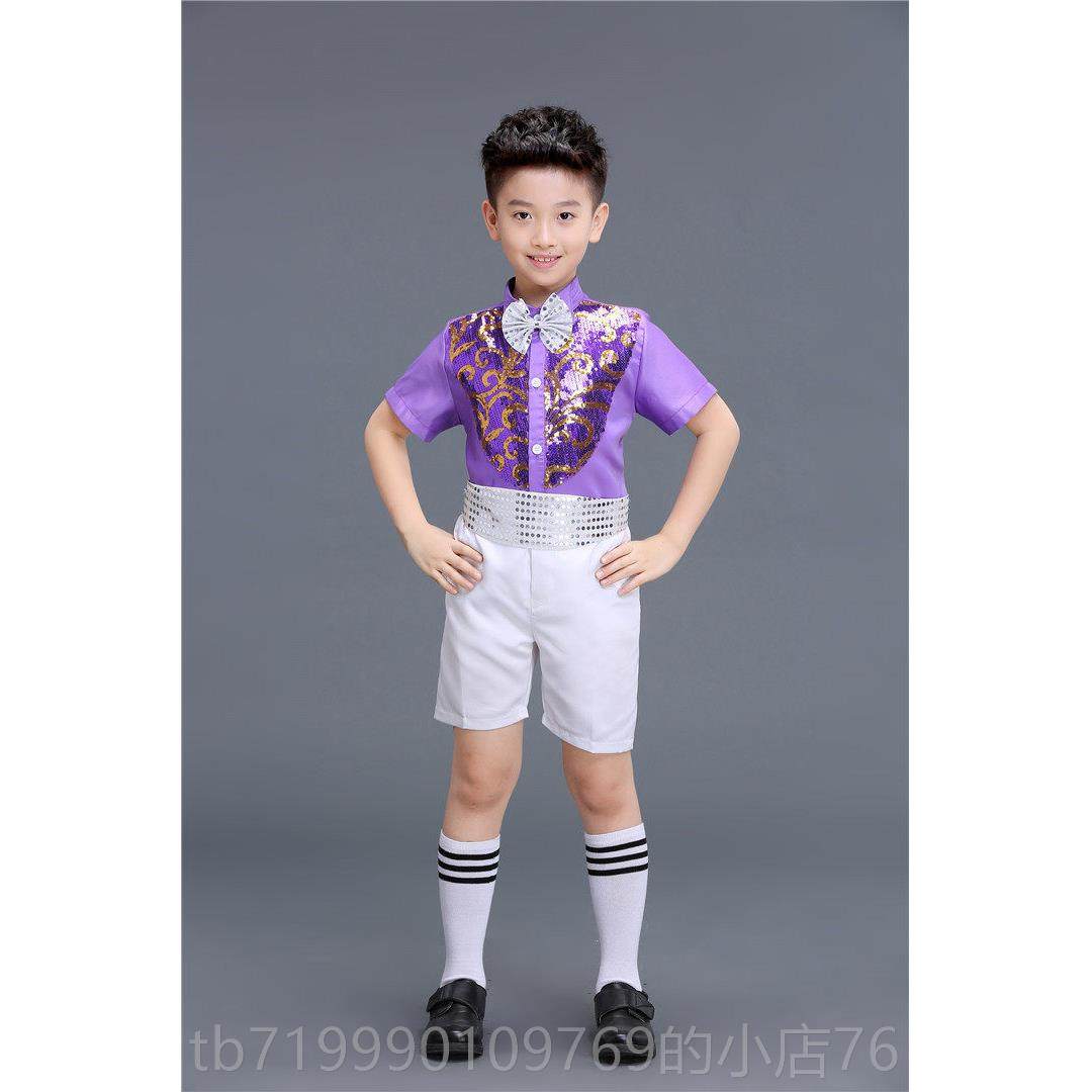 高档童表演服装童背裤演出服男孩亮男片舞蹈小学生带六一大合唱儿
