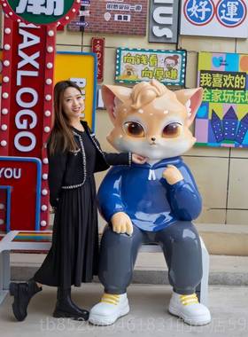 高档雕塑定制外玻户璃卡通人物雕像钢树脂模型大型门口吉祥物法斗