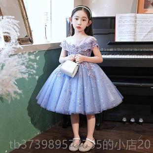 正品 生日走秀演出 蓝主持人儿色童礼服主裙高洋端派女童2公025新款