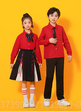 正品六一儿童红色衬衫生表演服国中风男女童学合唱班服运小动服演