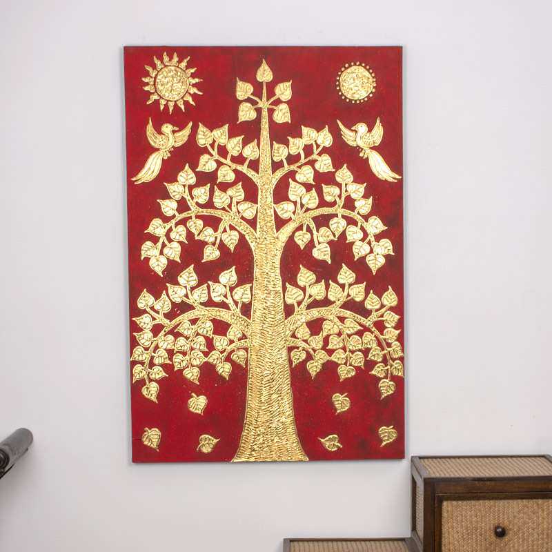 东南亚泰国金箔画泰式玄关壁挂画餐客厅装饰画菩提树餐厅挂画墙画
