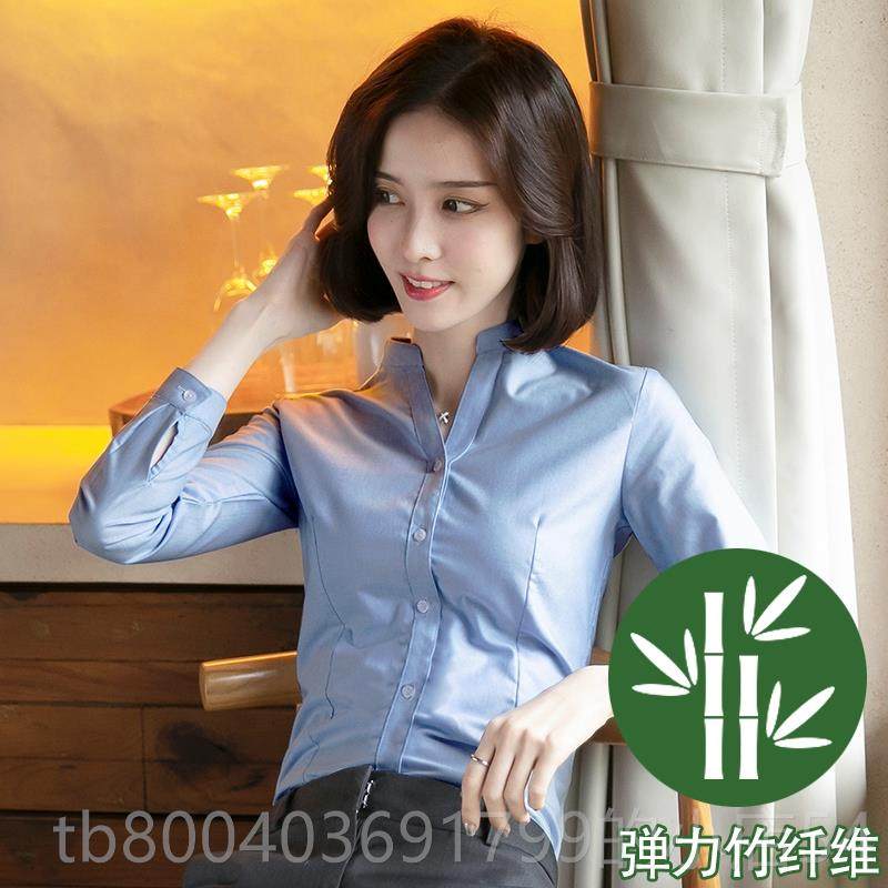 高档众立领白色衬衫女长袖224新款春设计感小职业作服圆0领工装工