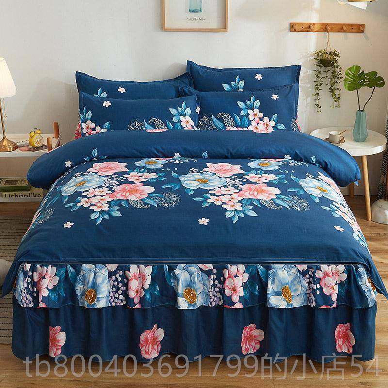 高档四件套床裙式.纯棉全被罩加厚棉斜纹磨毛罩床被套18m2.0m床上