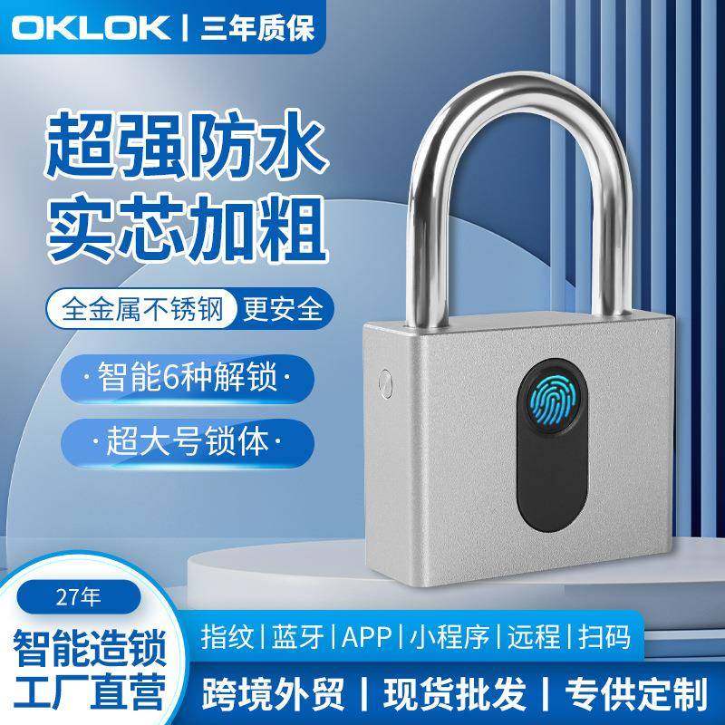 指纹密码挂锁安全远程开锁文件柜保险全金属防锈防水蓝牙智能锁
