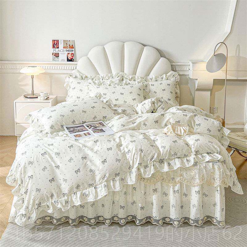 新款床纯棉床裙式床四件套套1.8米上2罩全棉韩版碎花被公主风蕾丝