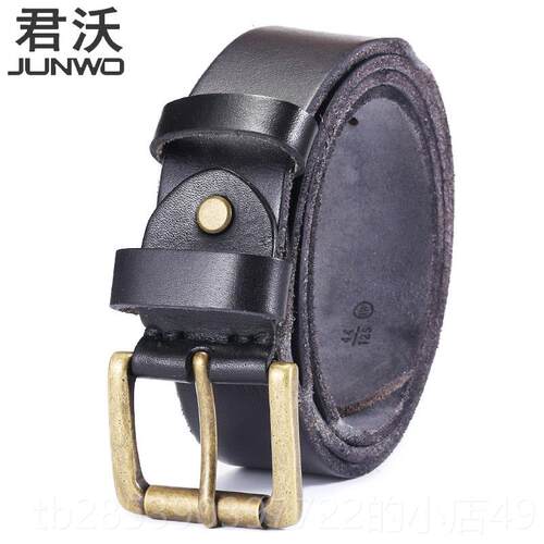 新款皮带男潮牛ins仔裤软整张纯牛皮男手工覆古腰带真士皮针扣皮