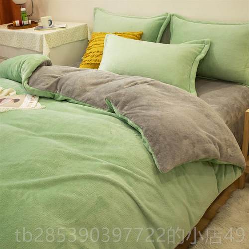 新款冬加绒四件套牛奶1801×22绒0被罩珊瑚绒双天面灰色米2床单三