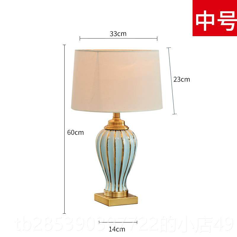 新款美式卧室装饰台灯厅手工铜全陶台瓷欧式复古书房客床头家用大,家装灯饰光源,装饰台灯,淘宝优惠券,粉丝福利购,淘宝优惠卷