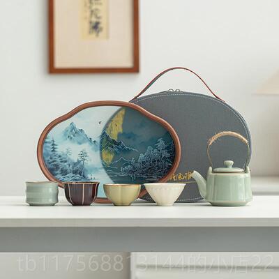 正品唐式丰故宫文创五装大汝名窑窑旅行茶具套一壶四杯户外便携泡