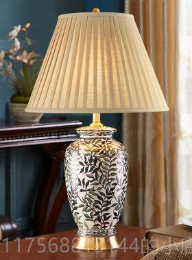 正品欧珐美式客厅大灯铜礼琅彩高端台大气绿色中式送遥控LED调光