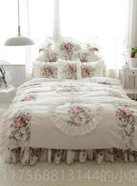 正品in纯棉床上四件套少女心公裙主全被棉套床白色碎花网红床s品
