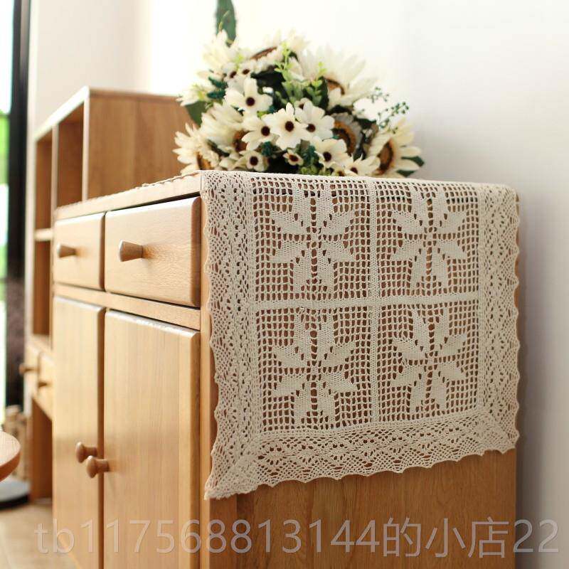 正品美国乡村覆古桌旗桌布盖装饰棉啡钩针咖桌柜文学森击林风格射