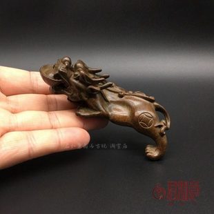 包浆黄铜貔貅小摆件 实心铜元宝小貔貅瑞兽铜把件走式貔貅茶宠