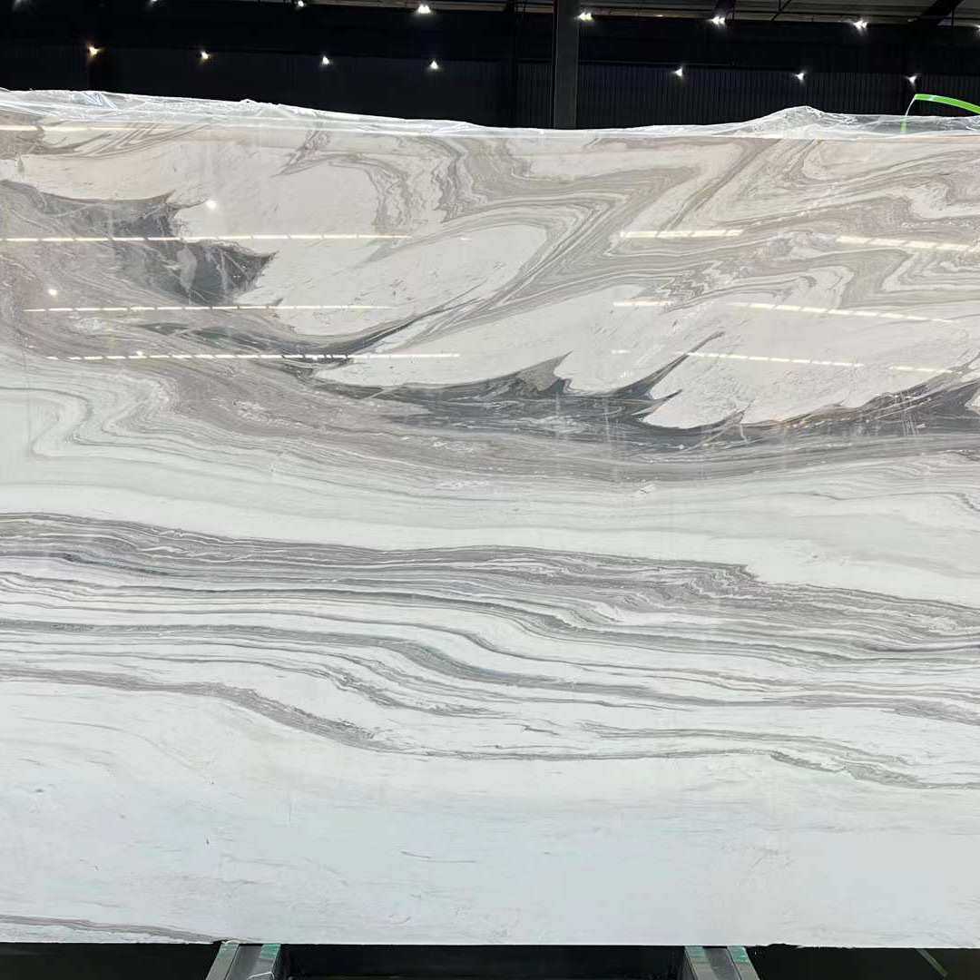 雪云白色奢石餐桌 天然大理石材浴室柜背景墙洗手池台盆