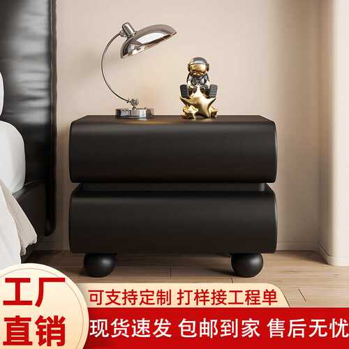 中古风实木床头柜家用卧室意式极简轻奢高级感黑色收纳柜子定制