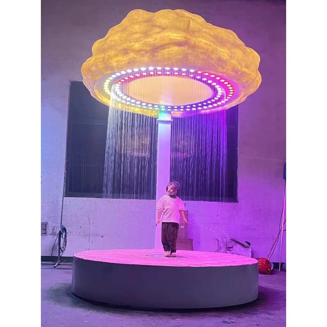 云朵水幕雷达感应人体互动水帘打雷闪电七彩灯光脚踏感应下雨装置