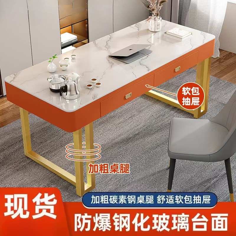 轻奢软包书桌简约现代家用卧室化妆桌学习办公桌台式电脑桌椅组合