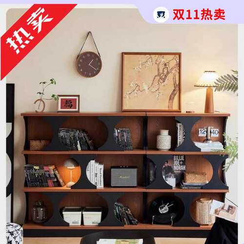 新款书架落地置物架异形组合书柜矮客厅转角玄关展示架子复古风
