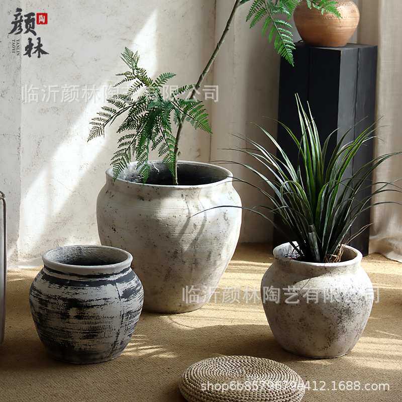 复古白水泥大肚花盆龙舌兰蓝楹花室内客厅绿植盆酒店商场大型绿植