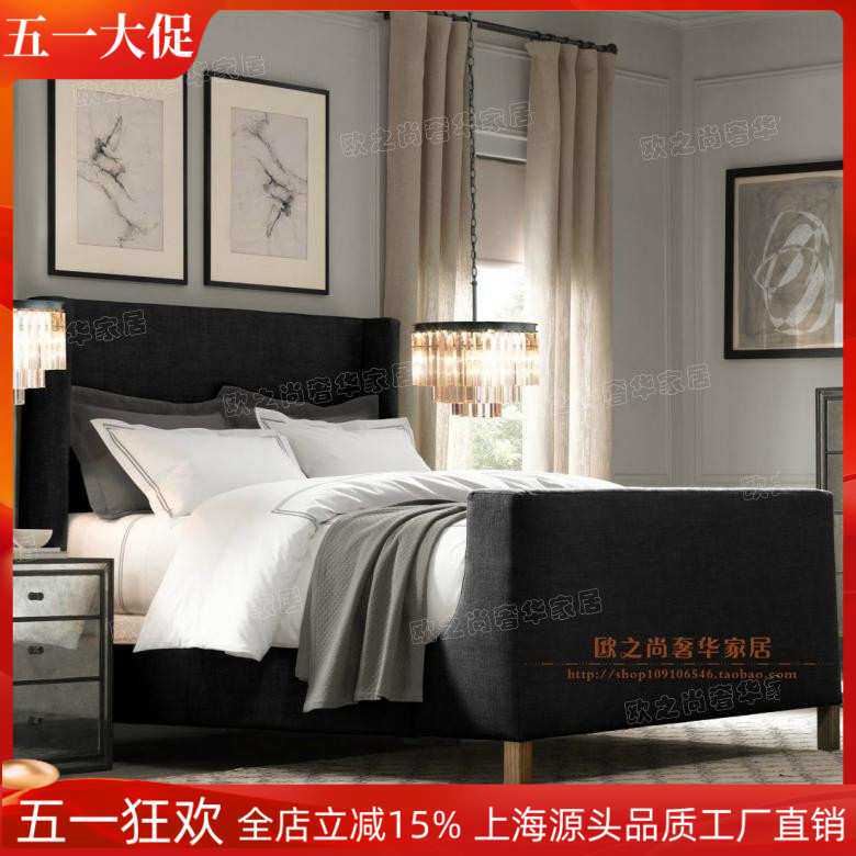 现货简约现代北欧1.5米布艺床 美式床新古典1.8米软床高档双人床