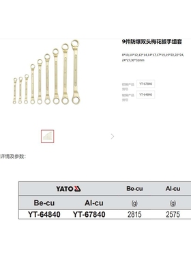 易尔拓防爆工具 双头梅花扳手组套YT-64840YT-64841YT-64842