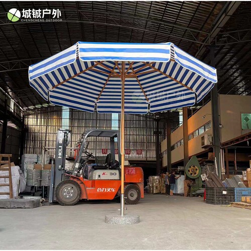 沙滩网红伞铝合金木纹伞8骨条纹波浪中柱庭院伞沙滩泳池罗马伞