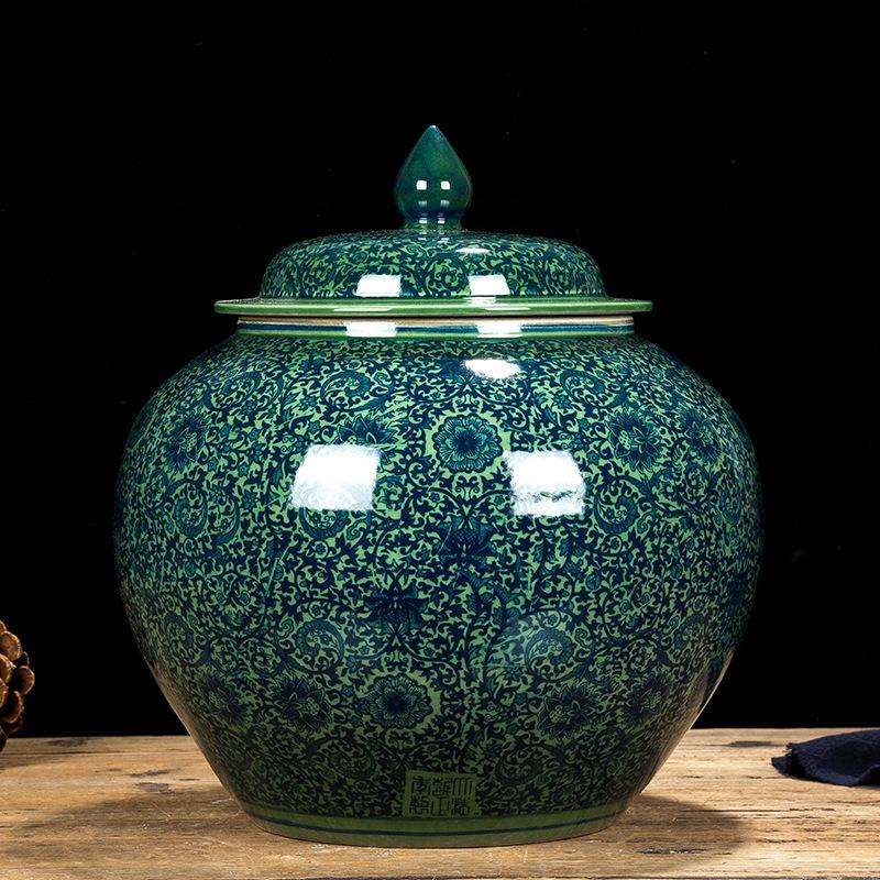景德镇陶瓷米缸储米箱防潮防虫油缸米桶20kg30斤50kg密封带盖水缸