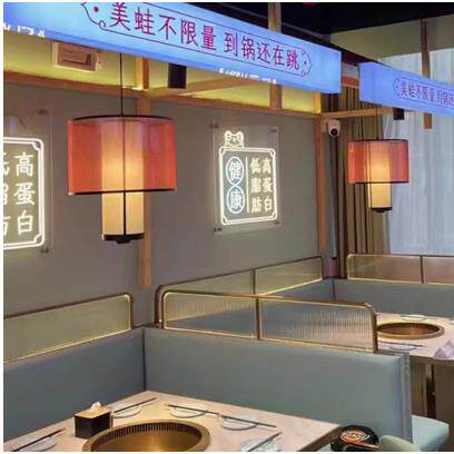 连锁火锅店红色吊灯餐厅卡座圆形布艺灯罩中式茶楼咖啡馆餐桌灯具