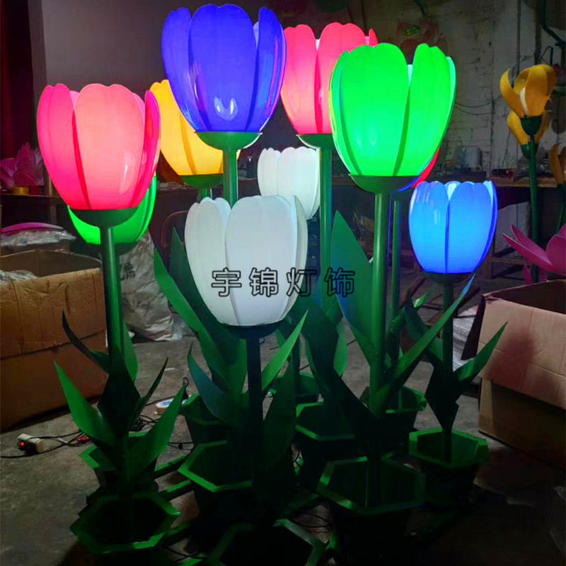 新款LED塑料郁金香花灯三叶仿真花灯郁金香LED花园荷花草坪灯