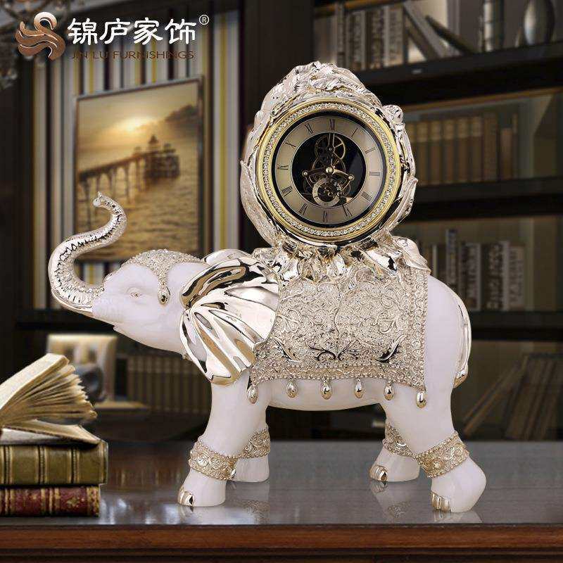 大号大象台钟摆件欧式创意树脂工艺品座钟客厅电视柜玄关摆设装饰