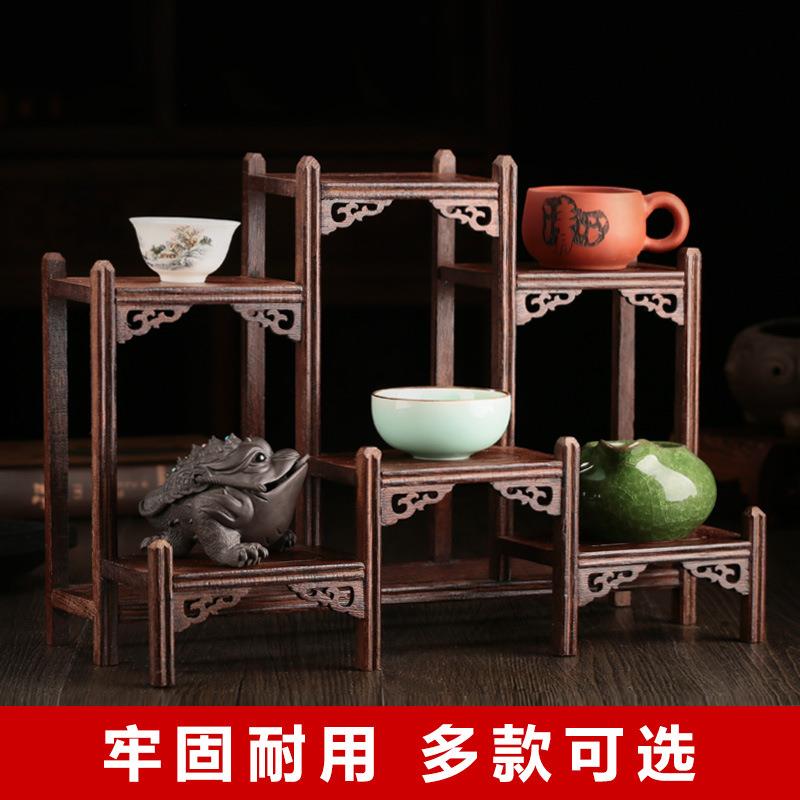 鸡翅木实木茶具架小博古架摆件 多宝格阁紫砂壶架子奇石