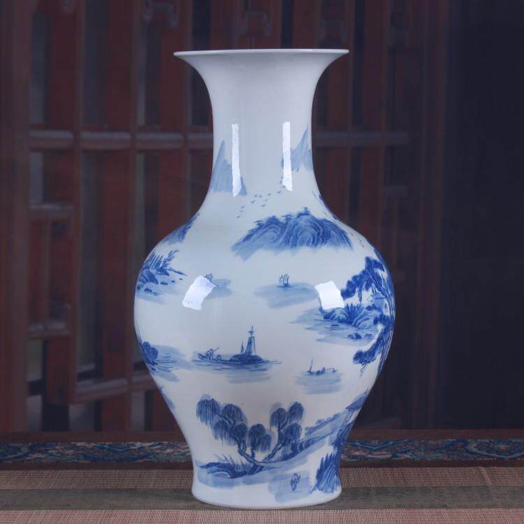景德镇陶瓷器花仿古青花山水灯笼新中式家居饰品电视柜摆件
