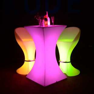 LED酒吧发光桌子方形鸡尾酒桌七彩变色吧台户外高脚桌KTV桌椅家具