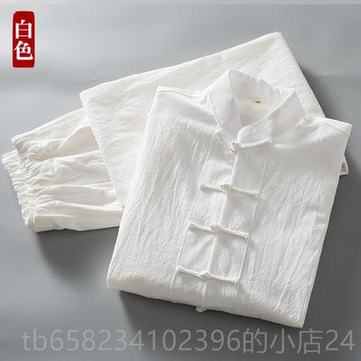 高档唐国装男棉麻长袖套装青装中年中风中式复古男盘扣居汉服禅修