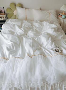 高档蓝色公主风棉床床上四件套IN裙全小清新纯棉被套少女心蕾S丝