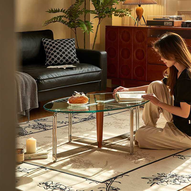 北欧复古茶几椭圆形客厅2024款家用不锈钢化玻璃极简约现代小户型,3C数码配件,摄像机配件,淘宝优惠券,粉丝福利购,淘宝优惠卷