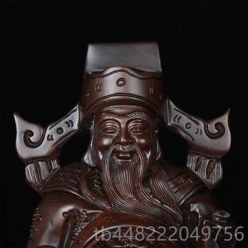 正品黑檀实木雕刻站红财神龙爷文财工神佛像开业店铺招财供奉木艺