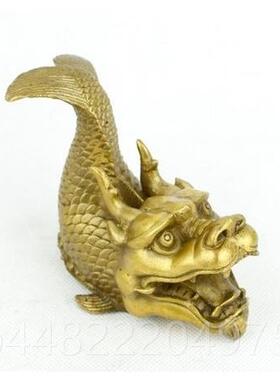 正品古纯铜仿龙鱼鳌瑞兽螭吻铜器摆件头白铜鱼龙鱼桌面家居饰品