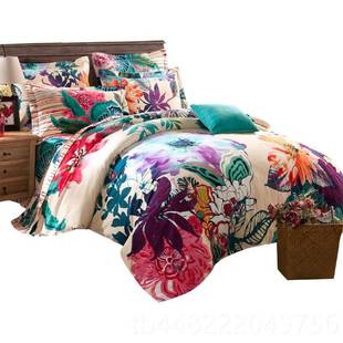 磨毛纯全四件套活性棉床上用品四双件套1.8棉m 田园3D大版 正品 美式