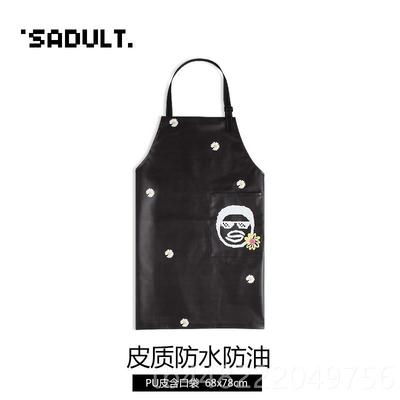 正品可爱ins小雏系布艺工棉麻厨房家用做饭围裙菊防水防油日皮革