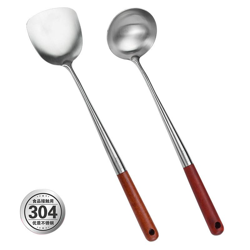 304不锈钢加长锅铲家用厨房木柄炒菜铲子防烫厨具炒铲汤勺