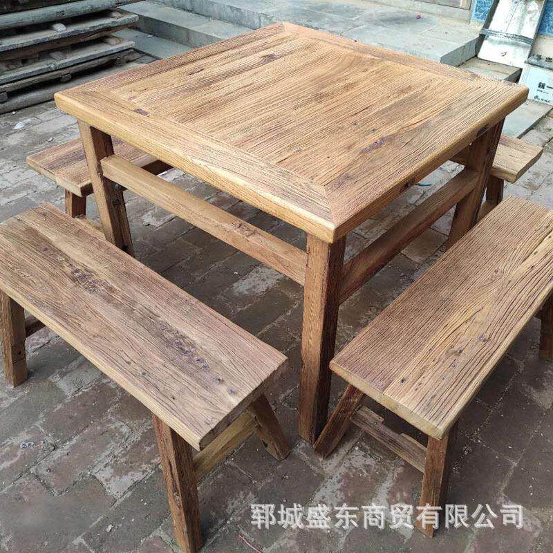 中式老榆木方形餐桌禅意实木八仙桌家用民宿餐馆仿古多人吃饭桌子