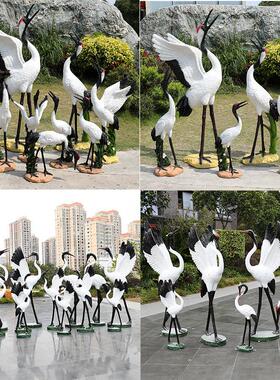仿真仙鹤摆件户外玻璃钢白鹭鸟类雕塑园林庭院小区水池景观装饰品